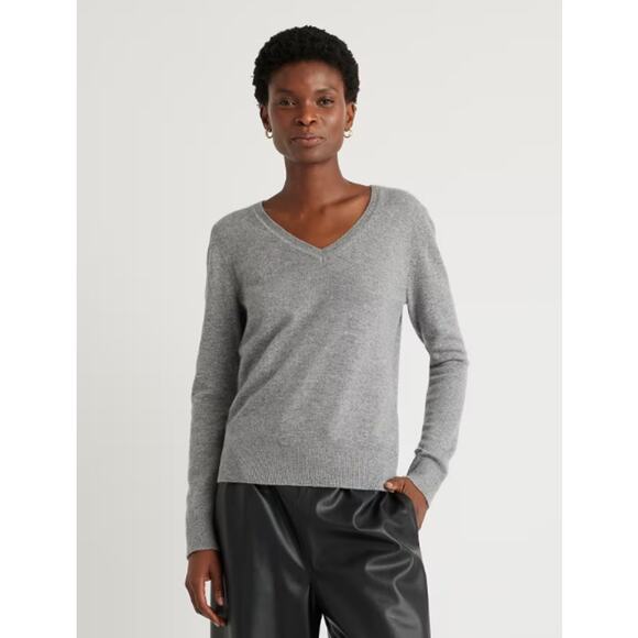 Quince Mongolian 100% Cashmere V-Neck Sweater Pullover Cozy, Heather Gray - Picture 1 of 15